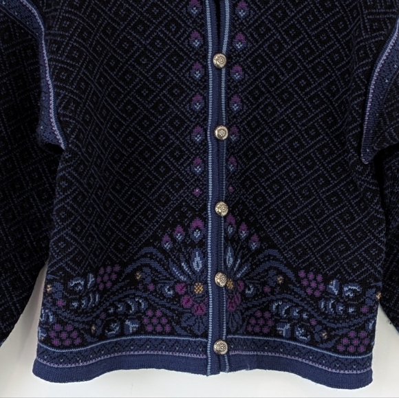 Dale Of Norway Casual Collection 100% New Wool Floral Cardigan Sweater Size S - Picture 9 of 9